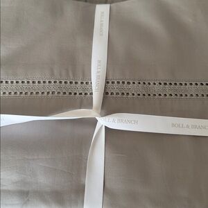 Boll and Branch pewter Eyelet Organic flat Sheet and two pillowcases king